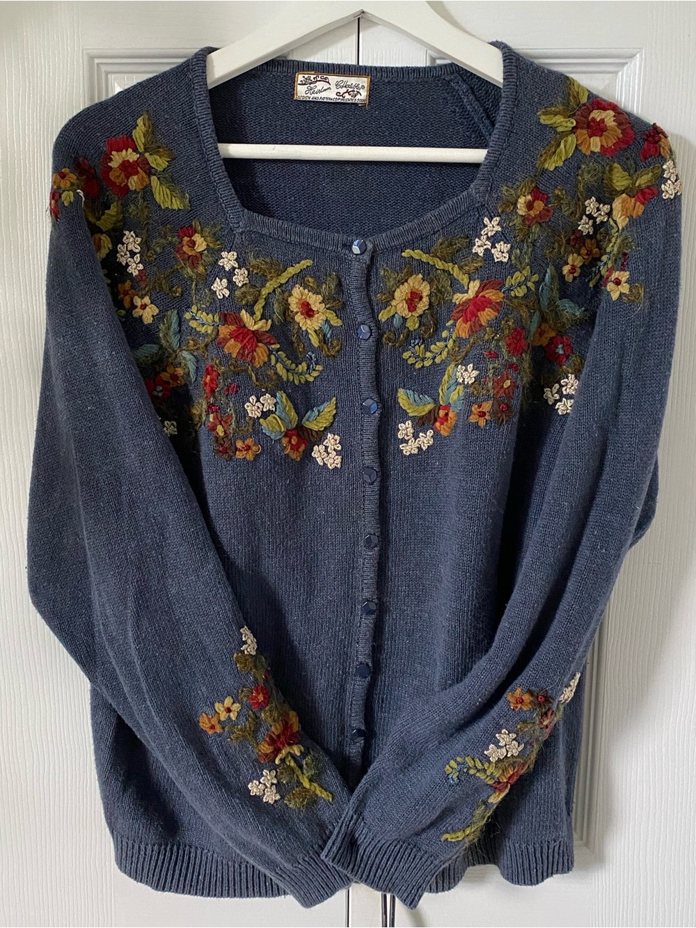 Heirloom Collectibles Vintage Hand Embroidered Floral Cardigan 2000 Y2K sz Large
